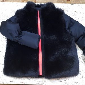 J Crew Crew cuts sz 8 navy blue faux fur parka ❄️